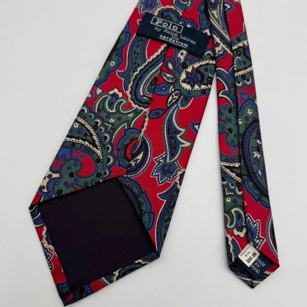 Polo Ralph Lauren Necktie Mens Paisley Silk Nordstrom Made in‎ USA Preppy Luxury
